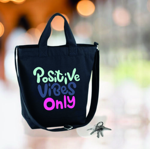 Positives vibes only zwarte tote tas/tote bag met tekst/tote bag met rits