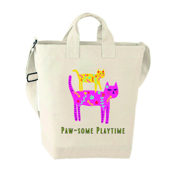 tote bag paw some playtime-schoudertas met print - tote tas met print - tas met print kat