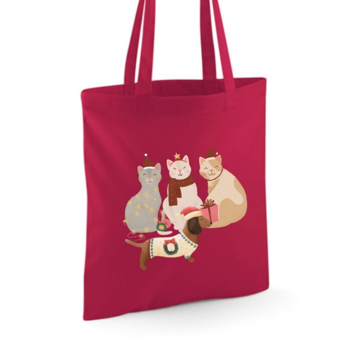 cranberry katoenen tas jule-linnen tas -katoenen tas kopen- katoenen tas met katten print